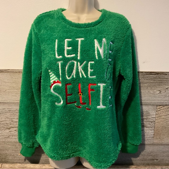 Let Me Take a sELFfie green cozy fleece pajama top size medium - Picture 1 of 5